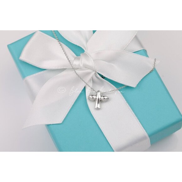Tiffany & Co Elsa Peretti Mini Dove Bird Cross Pendant 16" Necklace Silver - Picture 5 of 9